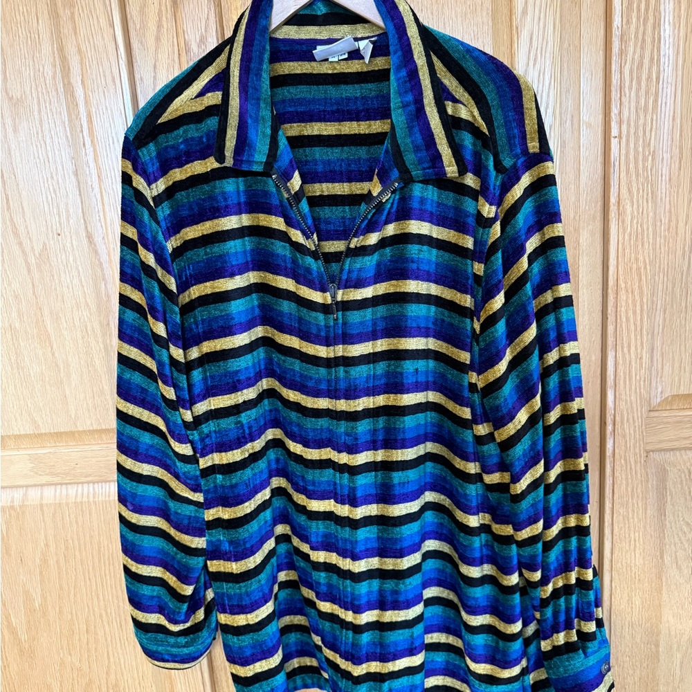 Chico's Vibrant Striped Top with Gold Accents